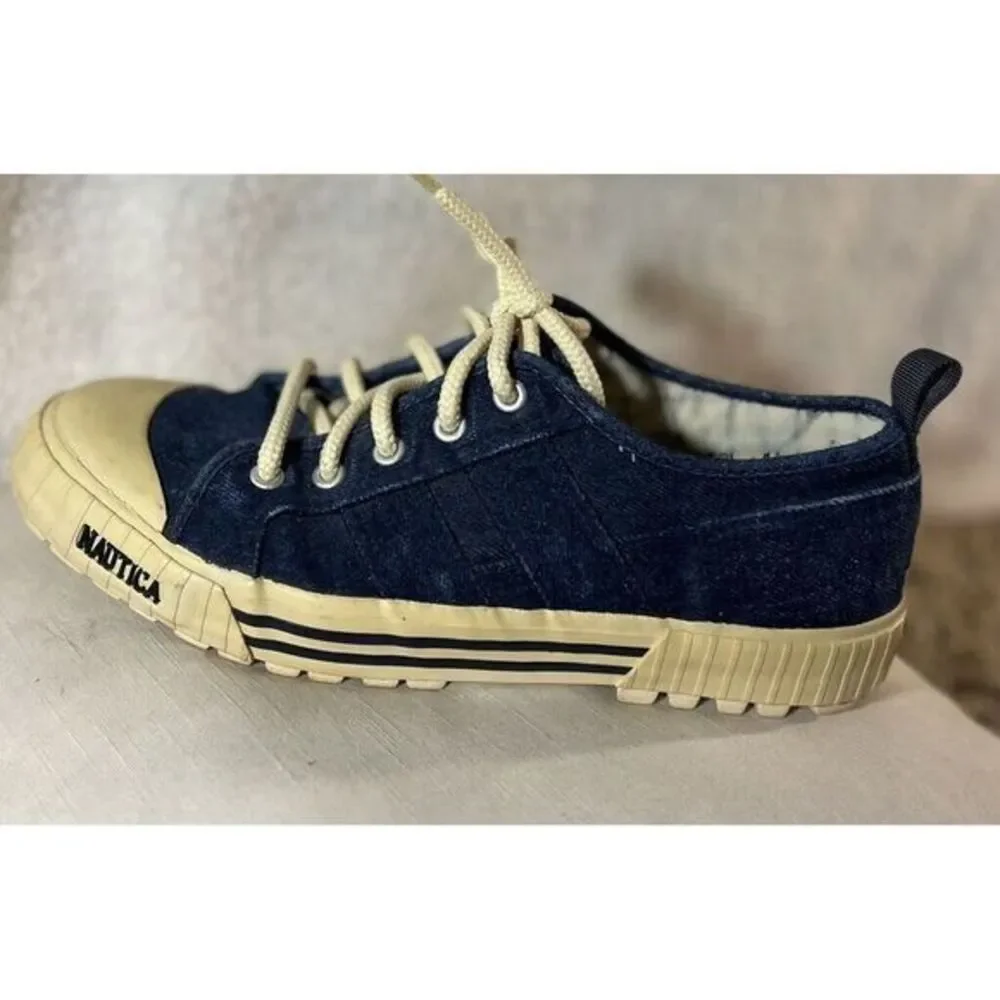 Vintage Nautica Denim Jean Lace Up‎ Shoes Size 8 Y2K Chunky Sole